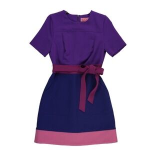 New LDT Colorblock Dress Women's Size 6 Purple Short Sleeve Waist Pockets Y2K
